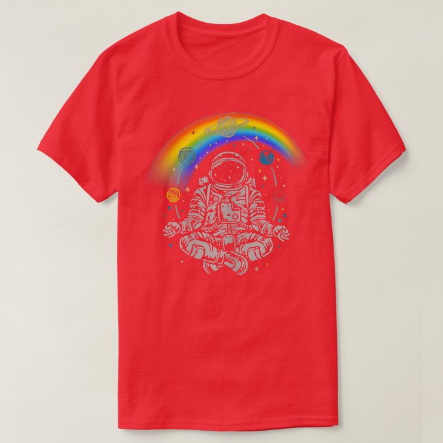 Camiseta de Yoga Vermelha, astronauta (Frente do Design)