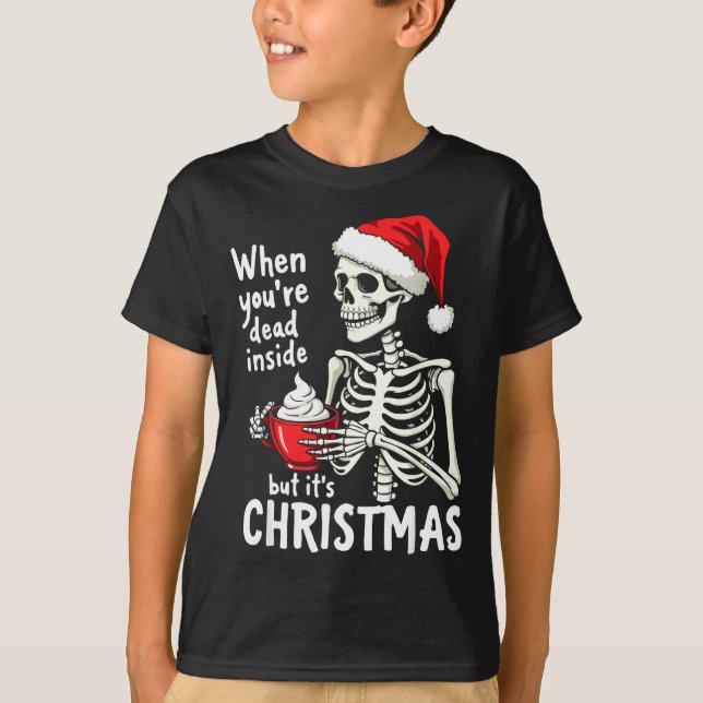 Camiseta Dead Inside But Its Christmas Skeleton Coffee Xmas (Frente)