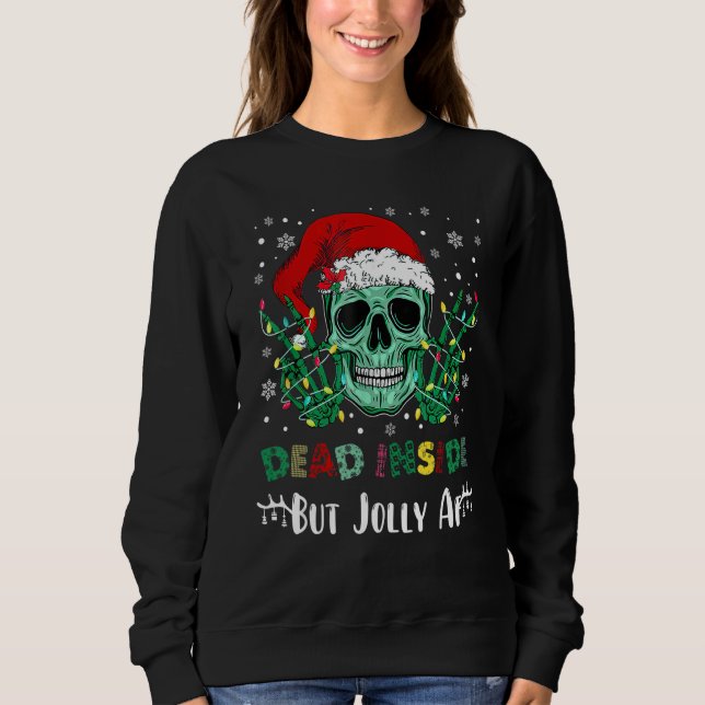 Camiseta Dead Inside But Jolly AF Christmas Skull Mom Life  (Frente)