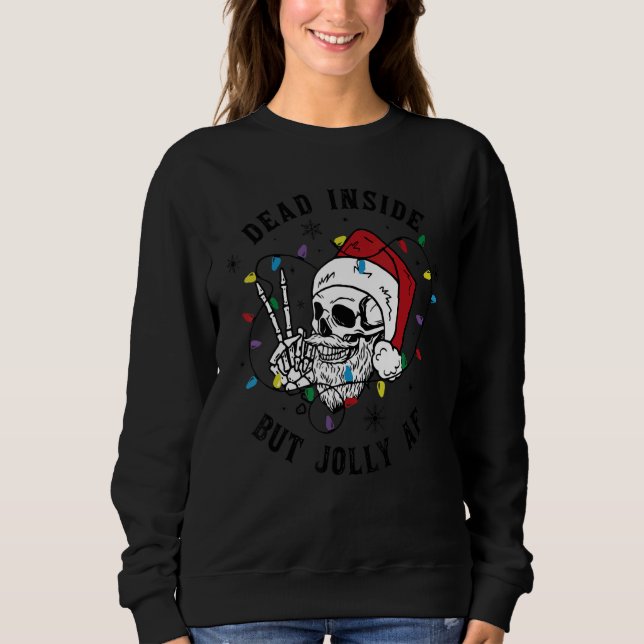 Camiseta Dead Inside But Jolly AF Funny Santa Skull Christm (Frente)