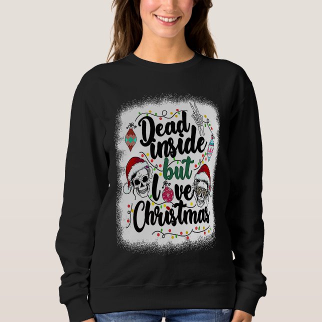 Camiseta Dead Inside But Love Christmas Messy Bun Skeleton  (Frente)