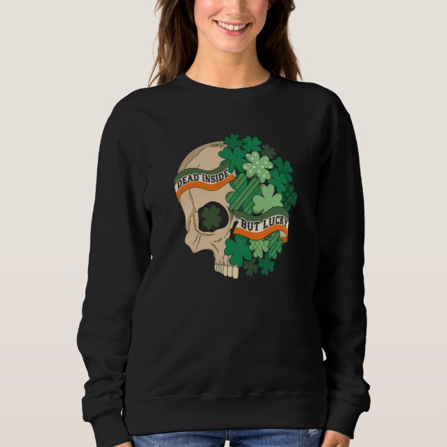 Camiseta Dead Inside But Lucky Shamrock Skull St Patrick Da (Frente)