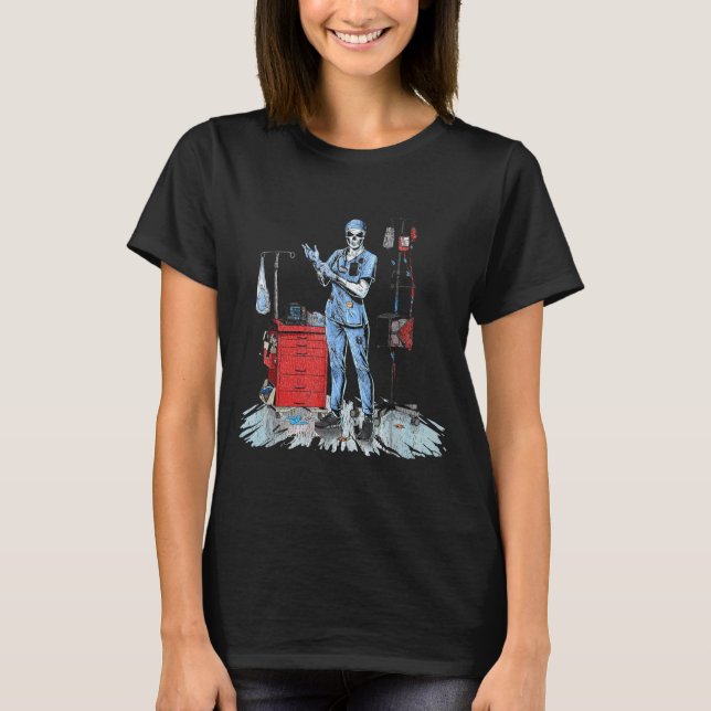 Camiseta Deadside Nurse Blue Scrubs Funny Skeleton Doctor M (Frente)