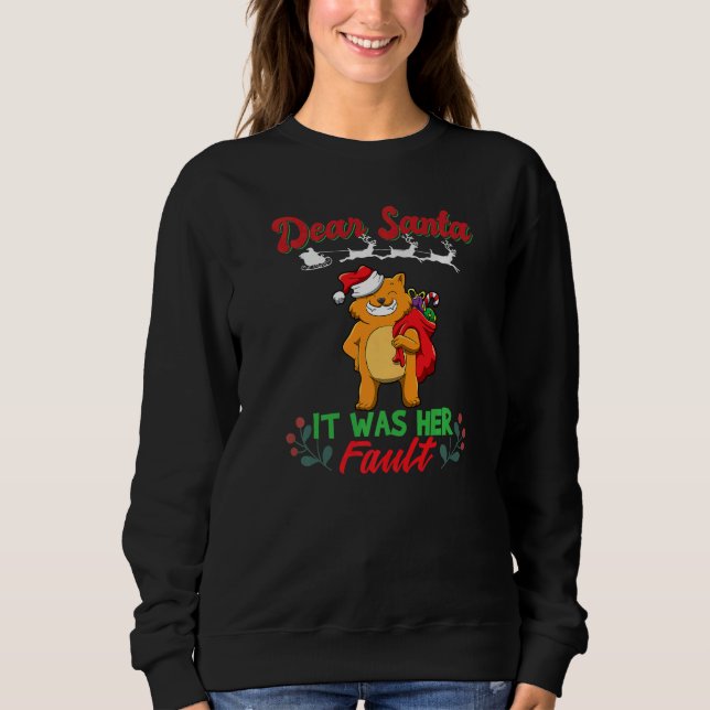 Camiseta Dear Santa It Was Her Fault Siblings Matching Xmas (Frente)