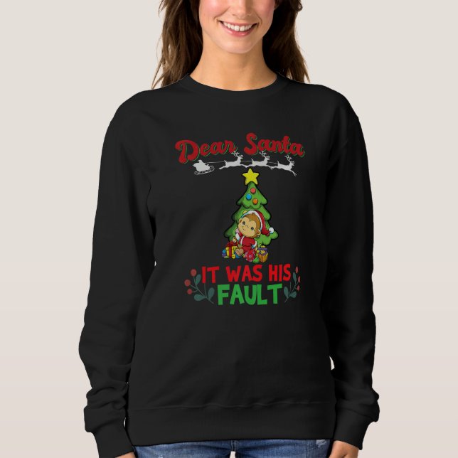 Camiseta Dear Santa It Was His Fault Siblings Matching Xmas (Frente)