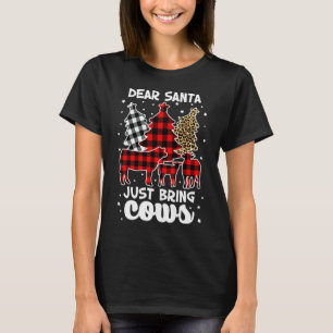 Camiseta Dear Santa Just Bring Cows Christmas Buffalo Plaid