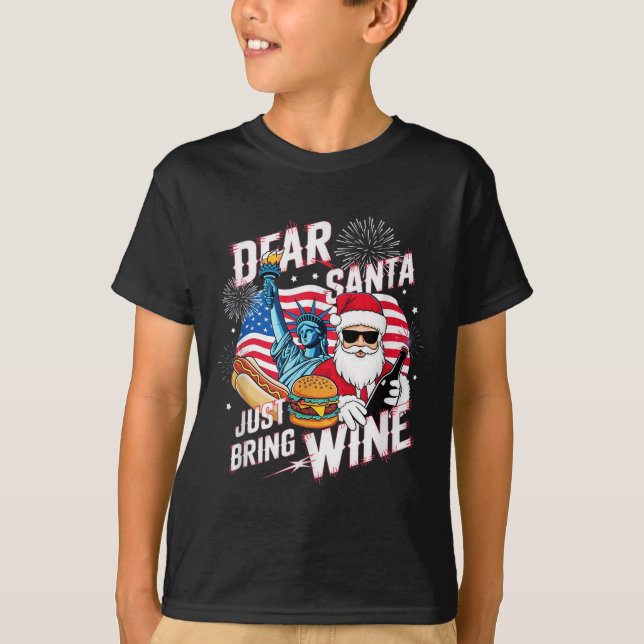 Camiseta Dear Santa Just Bring Wine For Christmas  (Frente)