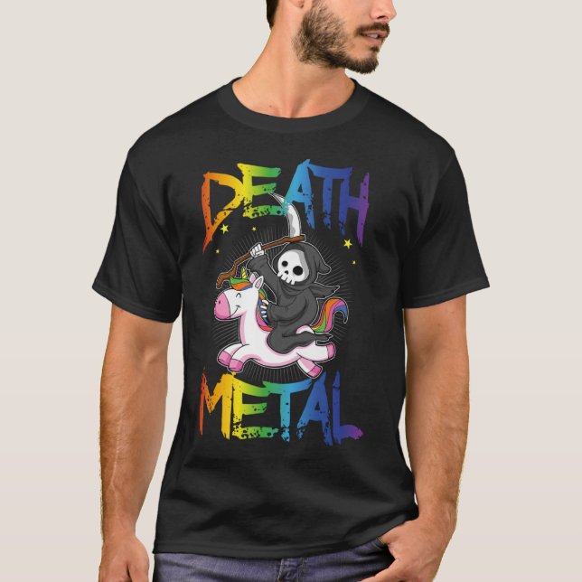 Camiseta Death Metal Grim Reaper Dirige Unicorn Halloween R (Frente)