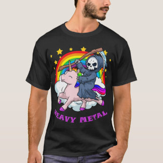 Camiseta Death Metal s Unicorn Grim Reaper Rainbow Heavy
