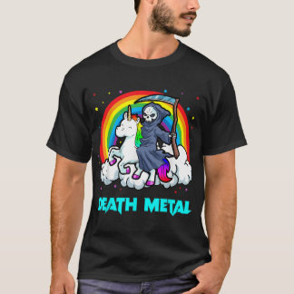 Camiseta Death Metal Shirts Unicorn Rainbow Grim Reaper Hea
