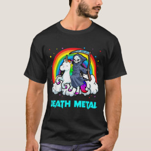 Camiseta Death Metal Shirts Unicorn Rainbow Grim Reaper Hea