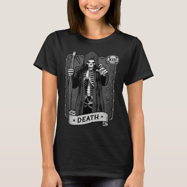 Camiseta Death Tarot Card Occult Dark Grim Reaper Astrology (Frente)