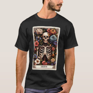 Camiseta Death Tarot Card Witchy Skeleton Botânico