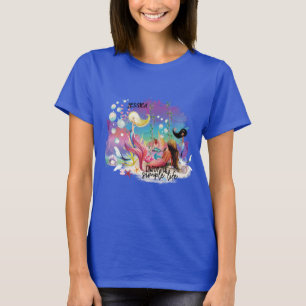 Camiseta Debaixo do Mar Sereia Oceano Roxo Turquesa