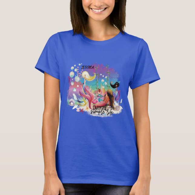 Camiseta Debaixo do Mar Sereia Oceano Roxo Turquesa (Frente)