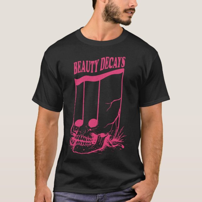 Camiseta Decaduras de Beleza de Rosas de Caveira Rosa (Frente)