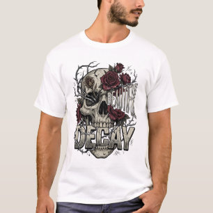 Camiseta Decaimento Belo Crânio e Rosas Gráfica Gótica