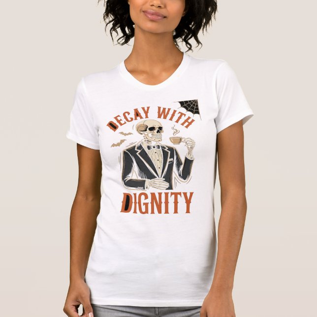 Camiseta Decaimento Com Dignidade Vintage Esqueleto Café Ha (Frente)