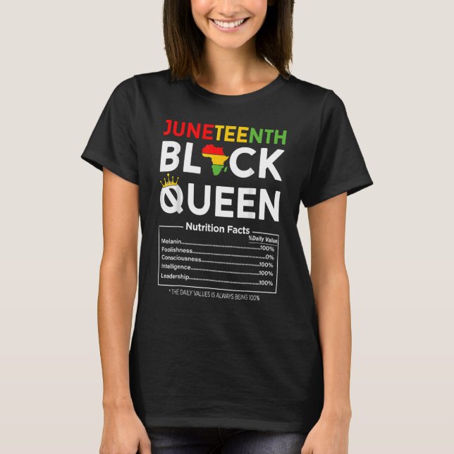 Camiseta Décima Sétima Mulheres Negra Rainha Negra Fatos Nu (Frente)
