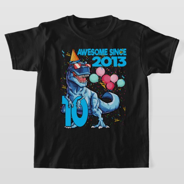 Camiseta Décimo aniversário de 10 anos Festa de Menino Dino (Postura )
