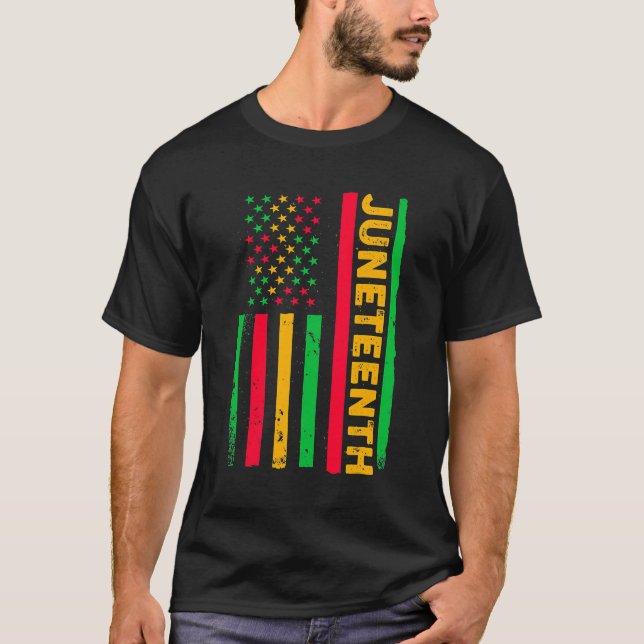 Camiseta Décimo Junto EUA Bandeira Black History Day Afro A (Frente)