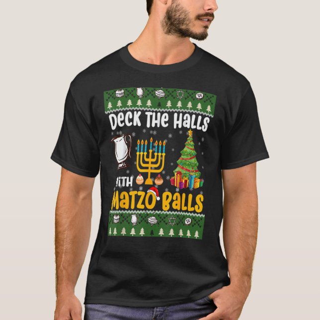 Camiseta Deck Halls Com Matzo Balls Judeu Hanukkah (Frente)
