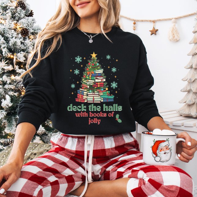 Camiseta Deck The Halls com Livros de Natal Jolly (Criador carregado)