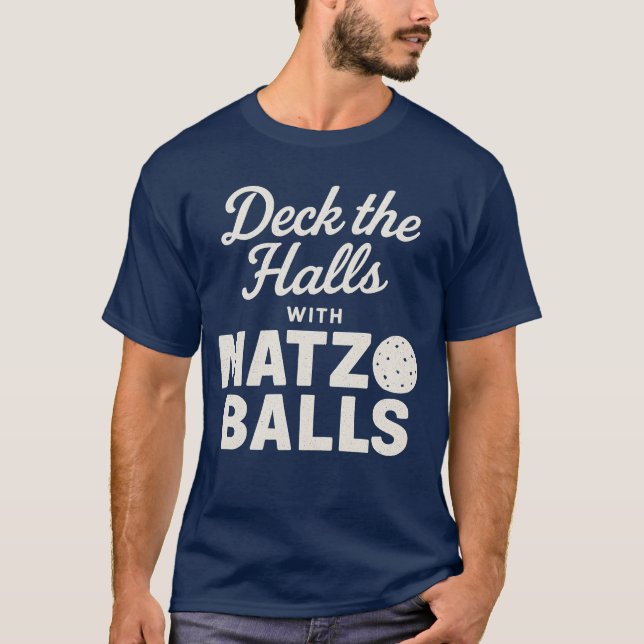 Camiseta Deck the Halls com Matzo Balls (Frente)