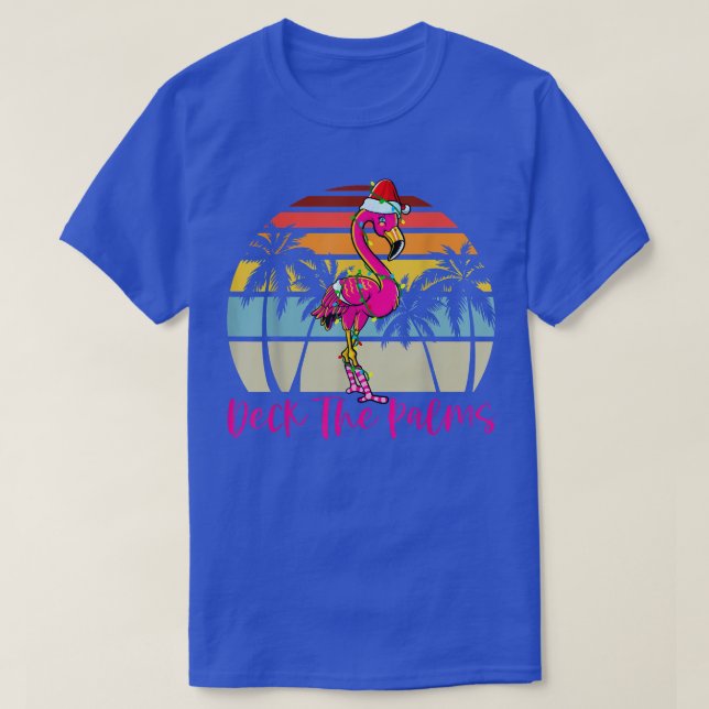 Camiseta Deck the Palms Christmas Flamingo Palm Tree Tropic (Frente do Design)