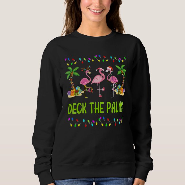 Camiseta Deck the Palms Merry Flamingo Christmas (Frente)