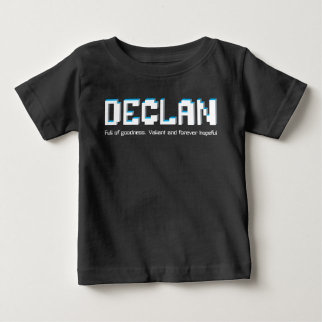 Camiseta Declan nome masculino significado texto pixels (Frente)