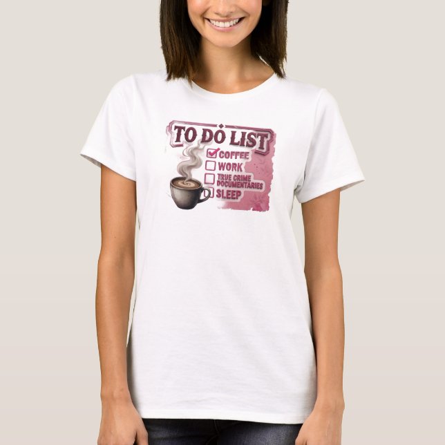 Camiseta Declaração de Estilo Retro Rosa CAFÉ TRABALHO CRIM (Frente)