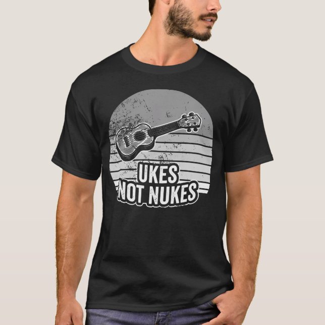 Camiseta Declaração de Vibe Retro Ukes Not Nukes (Frente)