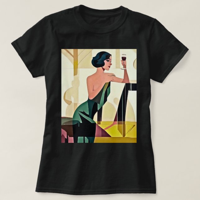 Camiseta Deco Lady in Green Modern Art (Frente do Design)