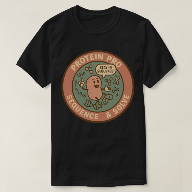 Camiseta Decodifique Proteínas como uma Sequência Pro & Res (Frente do Design)