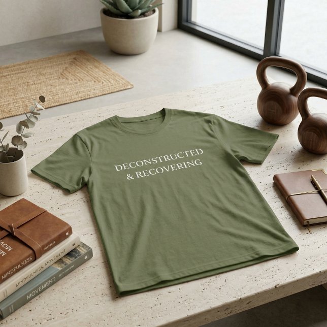 Camiseta Deconstructed & Recovering Oversized Gym Shirt  (Oversized Gym Shirt,Sage Green Workout Tee,Minimalist Typography Tee)