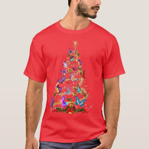Camiseta Decoração da borboleta Árvore de Natal Santa Hat X