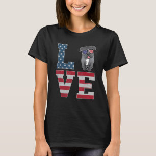 Camiseta Decoração de 4 de Julho Amor Patriótico Pitbull Cã