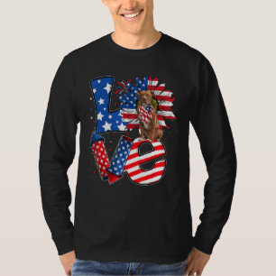 Camiseta Decoração de 4 de Julho Patriótica CÃO Pitbull AMO