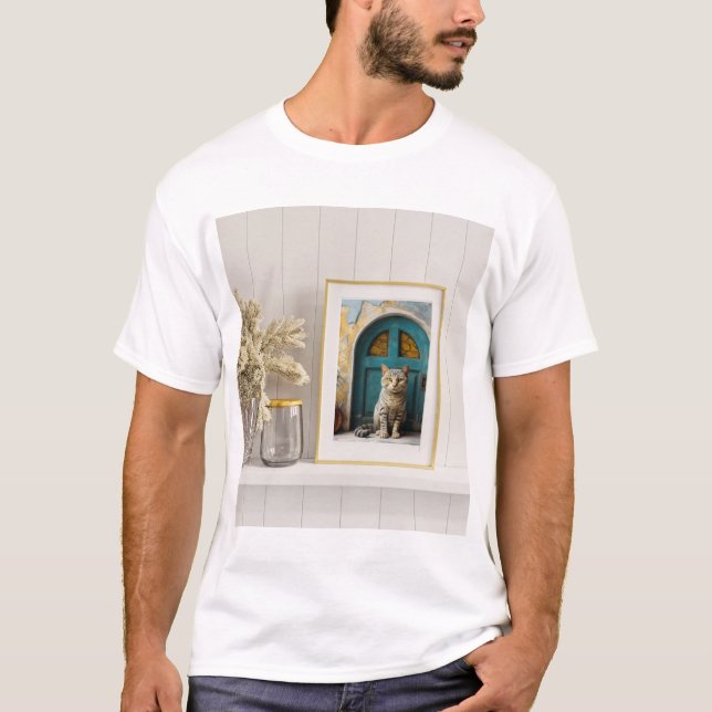 Camiseta Decoração de Arte Moderna de Gatos (Frente)