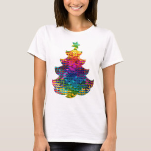 Camiseta Decoração de Árvore de Natal multicolorida. Pre
