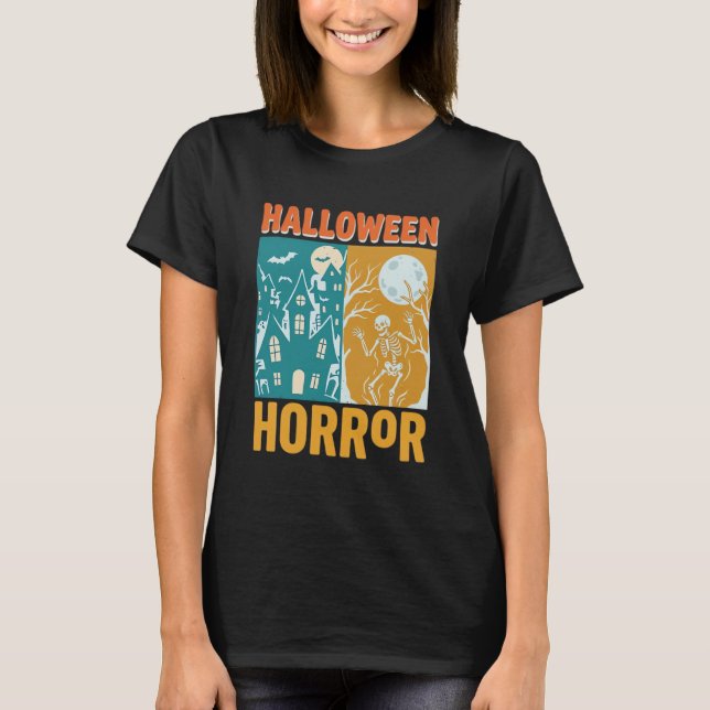 Camiseta Decoração de Casa Assombrada de Halloween Lua Esqu (Frente)