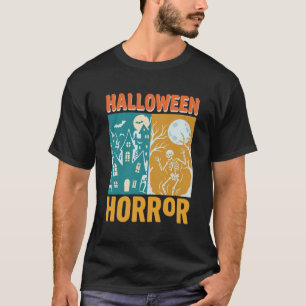 Camiseta Decoração de Casa Assombrada de Halloween Lua Esqu
