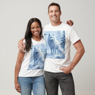 Camiseta Decoração de gelo do lobo branco da floresta nevad