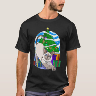 Camiseta Decoração de Natal de Gato Siameses Papai Noel Árv