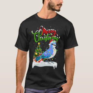 Camiseta Decoração de Natal de Pássaro Gaio Azul Santa Gaio
