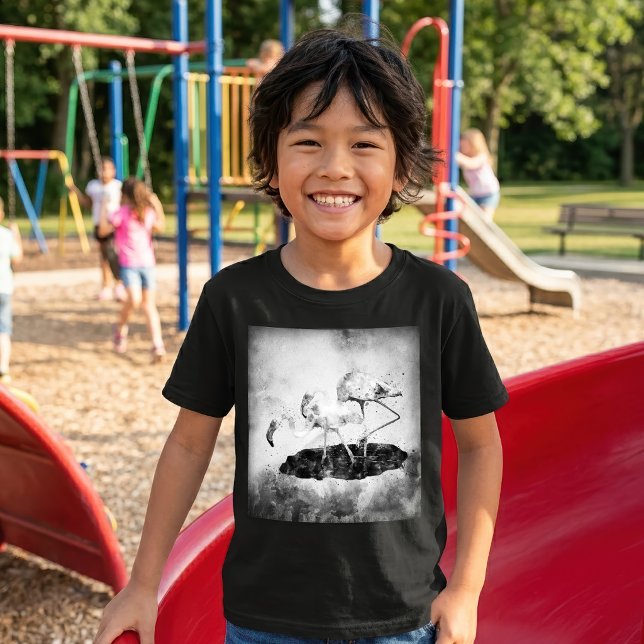 Camiseta Decoração de Parede em Aquarela de Flamingo Preto  (Black and White Flamingo Watercolor Wall Art Decor. Boy Basic Black T-Shirt)