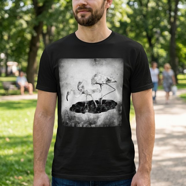 Camiseta Decoração de Parede em Aquarela de Flamingo Preto  (Black and White Flamingo Watercolor Wall Art Decor. Men Basic Black T-Shirt)