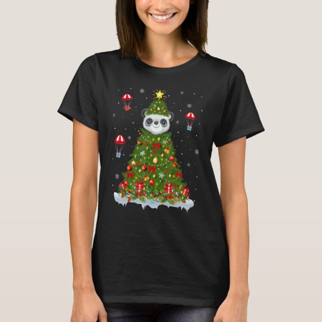 Camiseta Decorações de Árvore Xmas Luzes Papais noeis Panda (Frente)