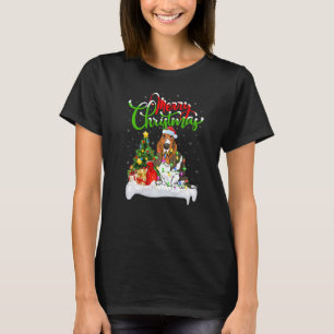 Camiseta Decorações de Natal Cão Basset Hound Santa Natal
